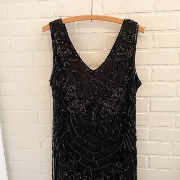 Suzy Shier Formal Dress Swing Art deco Great Gatsby Sequin Fringes Black Sz XL - Picture 5 of 15
